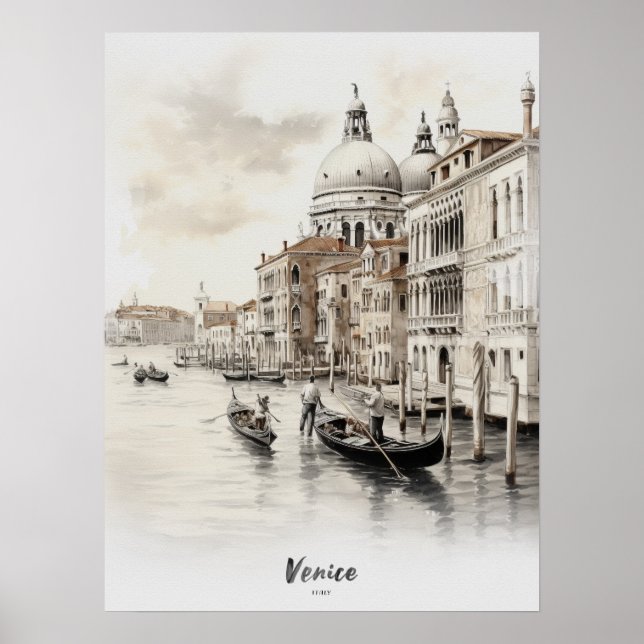 Poster Destination Voyage Venise Aquarelle Mur Art (Devant)