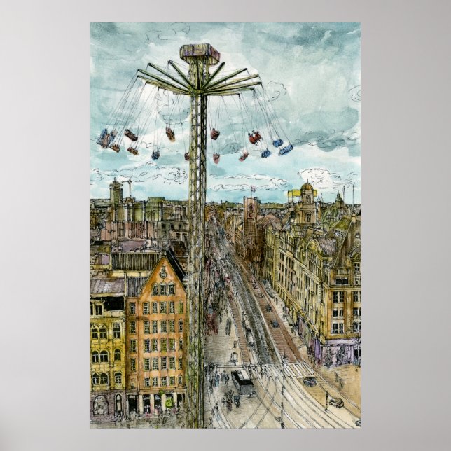 Poster Destinations | Watercolor European Swing Ride (Devant)