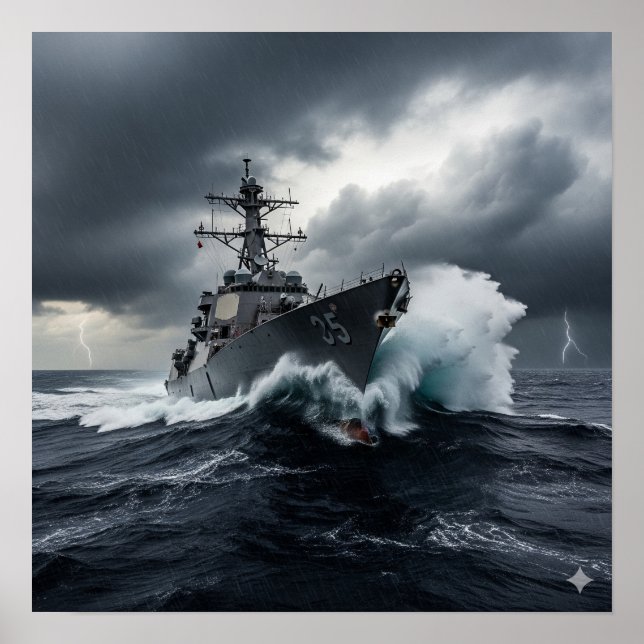 Poster Destructeur naval dramatique (Devant)