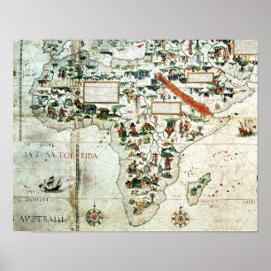 Poster Détail d'une carte du monde montrant l'Afrique