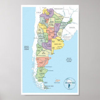 Poster Detailed map of Argentina Regions