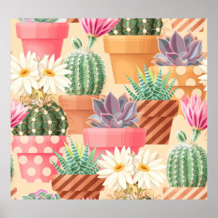 Poster Détaillé succulent, cactus motif sans soudure.