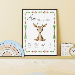 Poster Détails de naissance de girafe nouveau-né aquarell