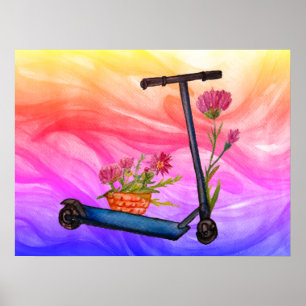 Poster d'été Push Scooter Floral Art
