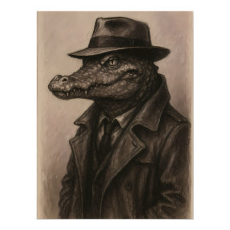 Poster Détecteur de crocodile dans un manteau de tranchée
