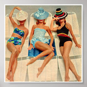 Poster Détendez-vous au bord de la piscine Retro Vintage