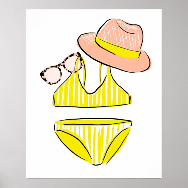 Poster Détendez-vous au soleil - maillot de bain jaune (Devant)