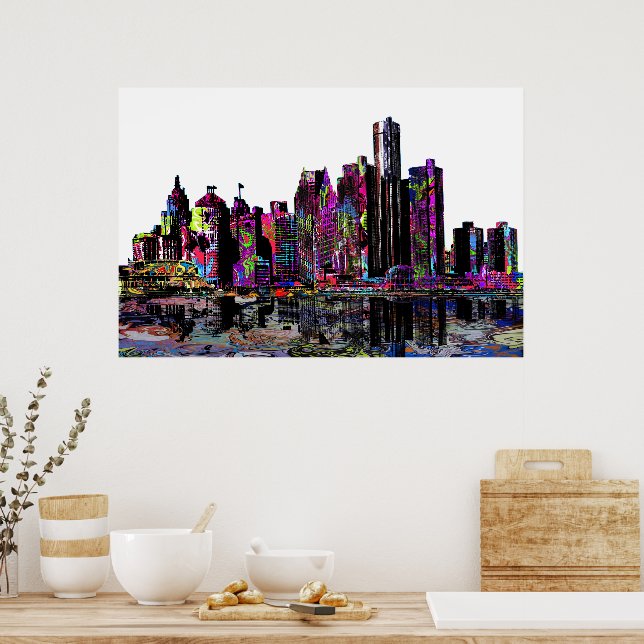 Poster Detroit, Michigan en graffiti (Cuisine)