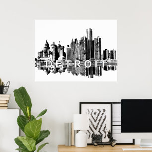 Poster Detroit, Michigan in black ink