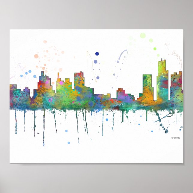 POSTER DETROIT, MICHIGAN SKYLINE (Devant)