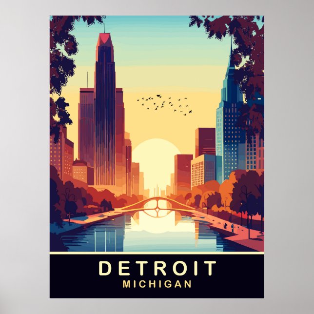Poster Detroit, Michigan, Travel (Devant)
