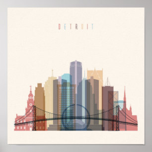Poster Detroit, Michigan Ville Skyline