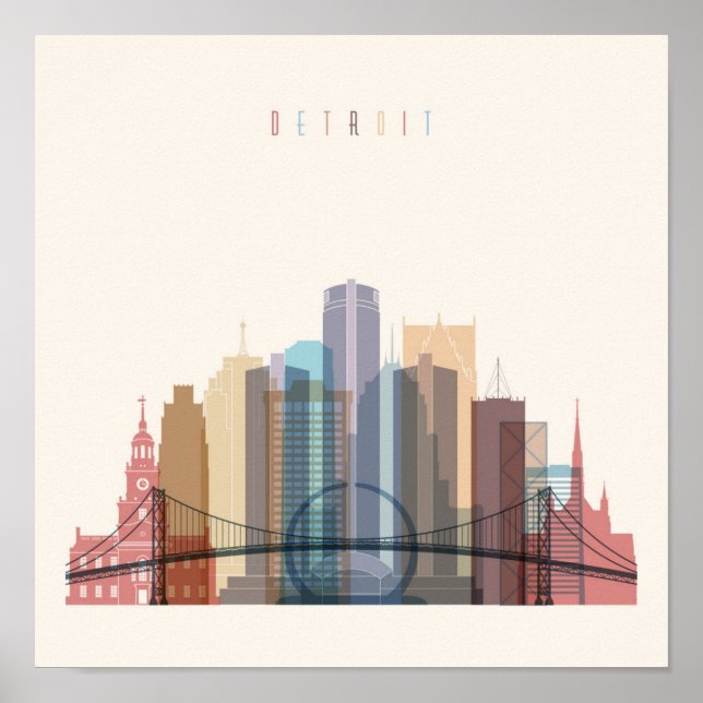 Poster Detroit, Michigan | Ville Skyline (Devant)