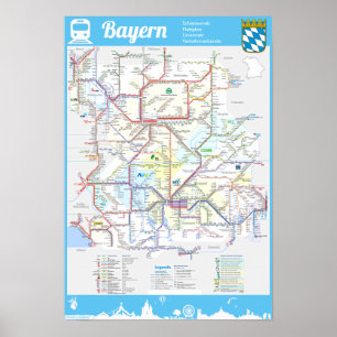 Poster " Deutschland : BAYERN Schienennetz RAILmap ...