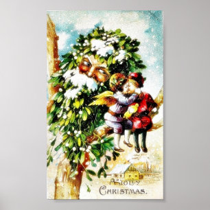 Poster Deux anges assis sur la branche et s'embrassant et