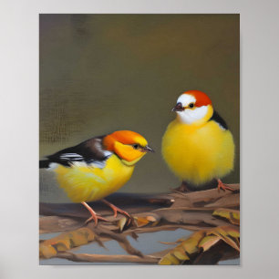 Poster Deux bébés oiseaux assis sur une branche