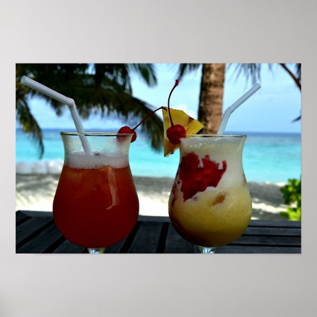 Poster Deux Boissons Tropicales De Fruits, Plage, Resort (Devant)