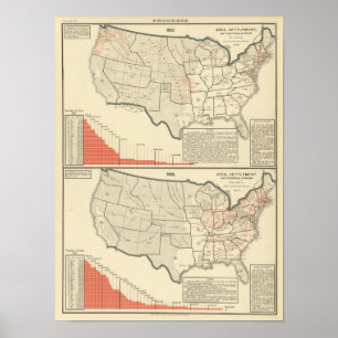 Poster Deux cartes lithographiées par couleur des