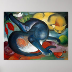 Poster "Deux chats, bleu et jaune" de Franz Marc (1912)