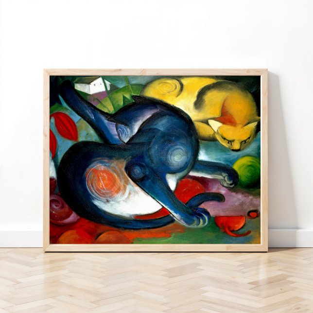 Poster Deux chats, bleu et jaune par Franz Marc (Créateur téléchargé)