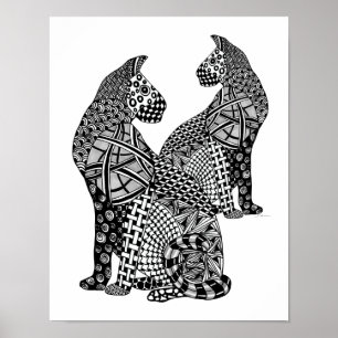 Poster Deux Chats Noirs et Blancs en biscuit