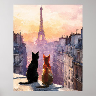 Poster Deux chats sur un toit de Paris