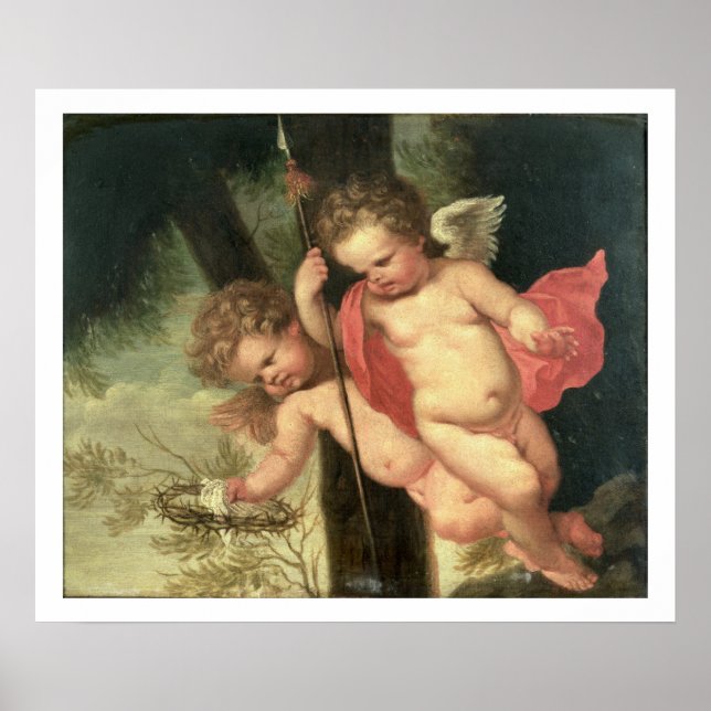 Poster Deux Cherubs volants, tenant la Couronne d'épines  (Devant)