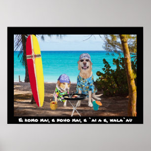 Poster Deux Chiens de Surfer sur la plage
