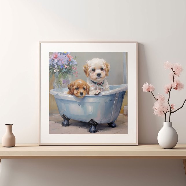Poster Deux Chiens peint dans une baignoire (Créateur téléchargé)