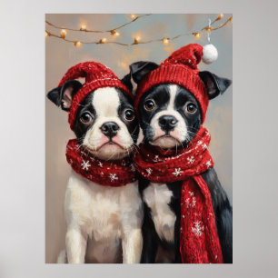 Poster Deux chiots de Noël