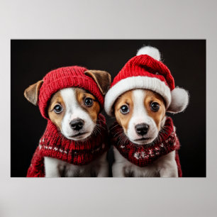 Poster Deux chiots de Noël