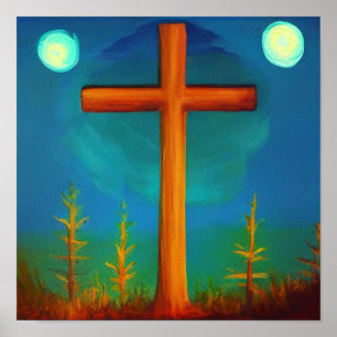 Poster Deux choix Croix dans un jardin à l'affiche de nui