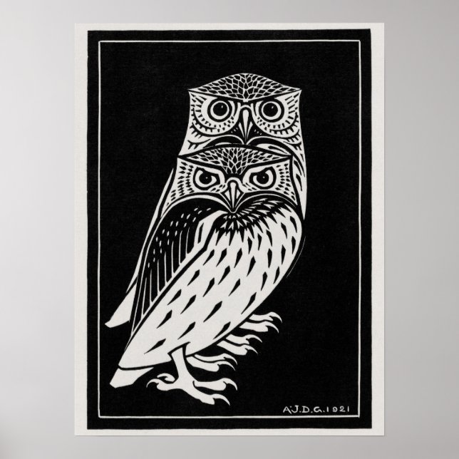 Poster Deux Chouettes par Julie de Graag Art Nouveau (Devant)