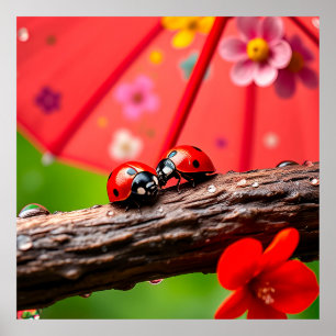 Poster Deux coccinelles se reposant sur une brindille