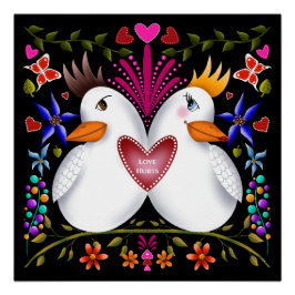 Poster Deux coeurs inséparables fleurs Valentines Jour co