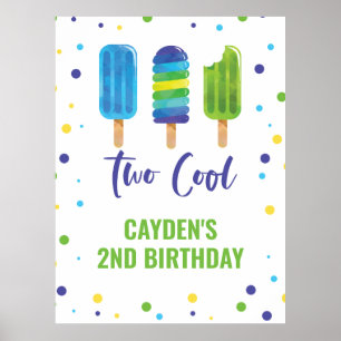 Poster Deux Cool 2ème Anniversaire Glace Bleu Vert