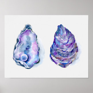 Poster Deux coquilles d'huîtres avec perle