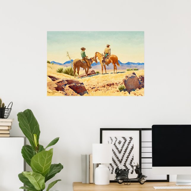 Poster Deux cowboys à cheval par Maynard Dixon (Bureau à domicile)