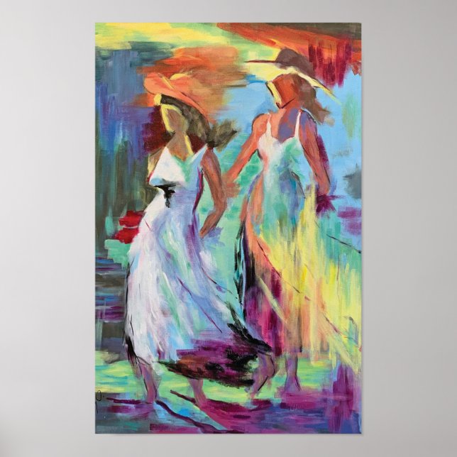 Poster Deux Dames avec Peinture Casquette (Devant)