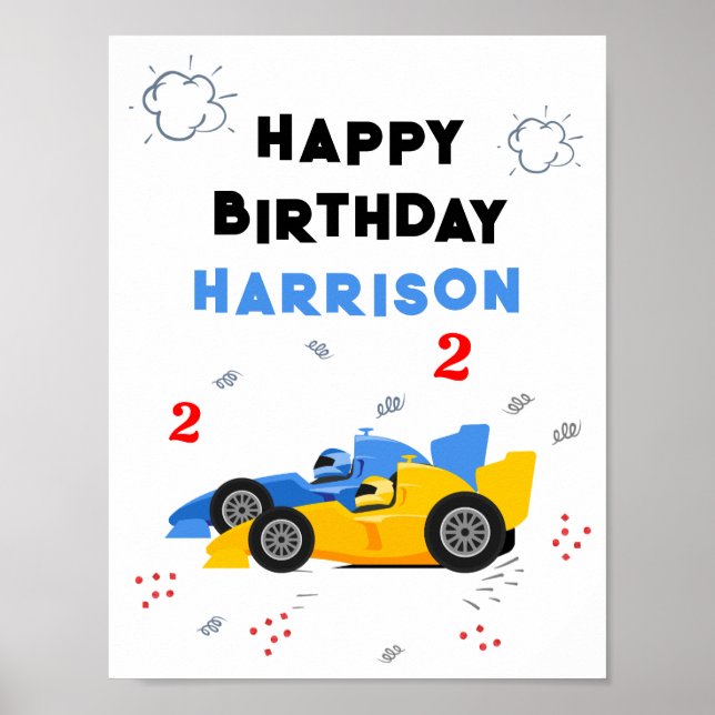 Poster Deux Enfants de 2e anniversaire Rapide Racing Cars (Devant)