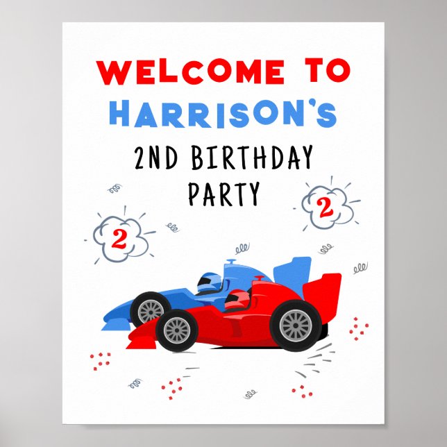 Poster Deux Enfants de 2e anniversaire Rapide Racing Cars (Devant)