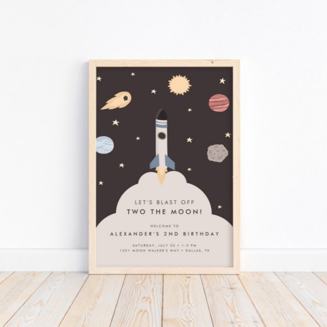Poster Deux enfants de la Lune dans l'espace extra-atmosp (Add a frame to this unique birthday party welcome sign for added style & flair!)