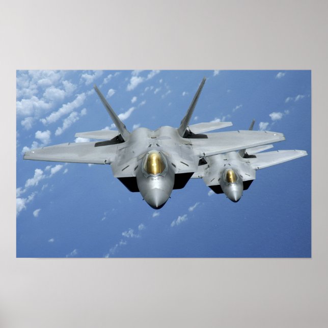 Poster Deux F-22 Raptors survolent l'océan Pacifique (Devant)
