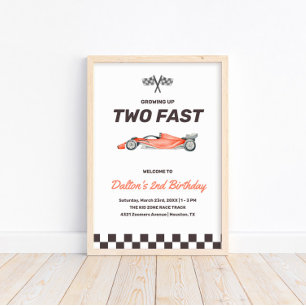 Poster Deux Fast Race Car 2nd Boy's Birthday Party Bienve