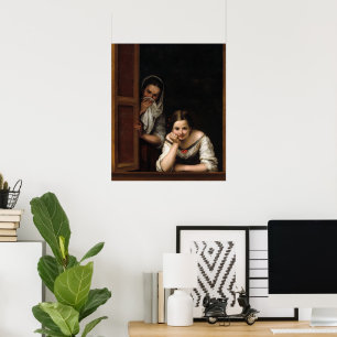 Poster Deux femmes à la fenêtre par Bartolome Esteban Mur