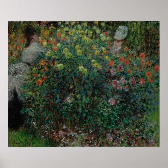 Poster Deux femmes parmi les fleurs, 1875 (huile sur toil (Devant)