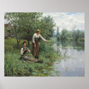 Poster Deux femmes pêchant l'affiche - chevalier de