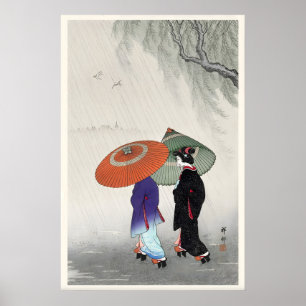 Poster Deux femmes sous la pluie, estampe d'art japonais