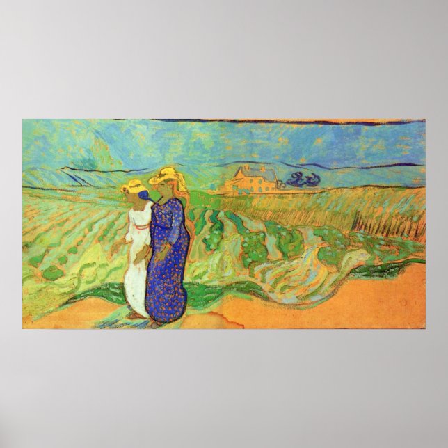 Poster Deux femmes traversent les champs par Vincent van  (Devant)