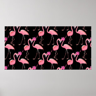 Poster Deux flamants roses sur un arrière - plan noir. In
